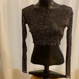 see-through glitter crop top